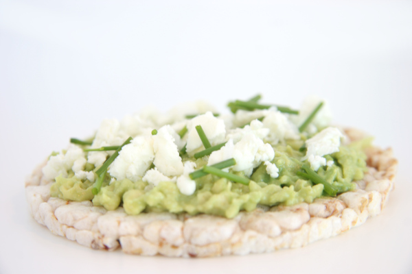 avocado chevre chives rice cake